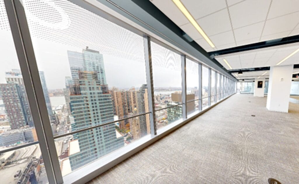 Interior wide shot of office with New York Skyline - Matterport 3D Model/Tour