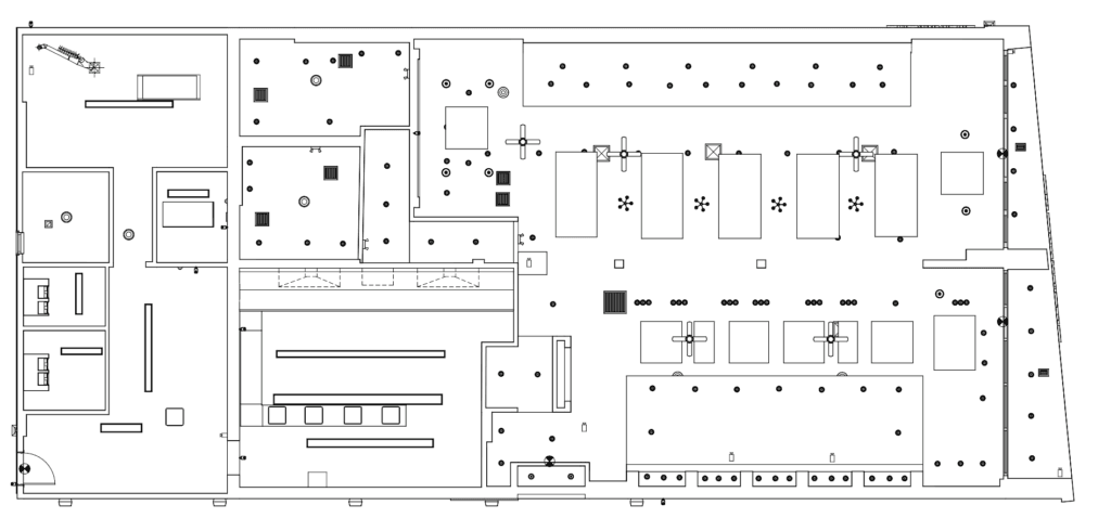 CAD documentation including Coordinated reflected cieling plan of the building