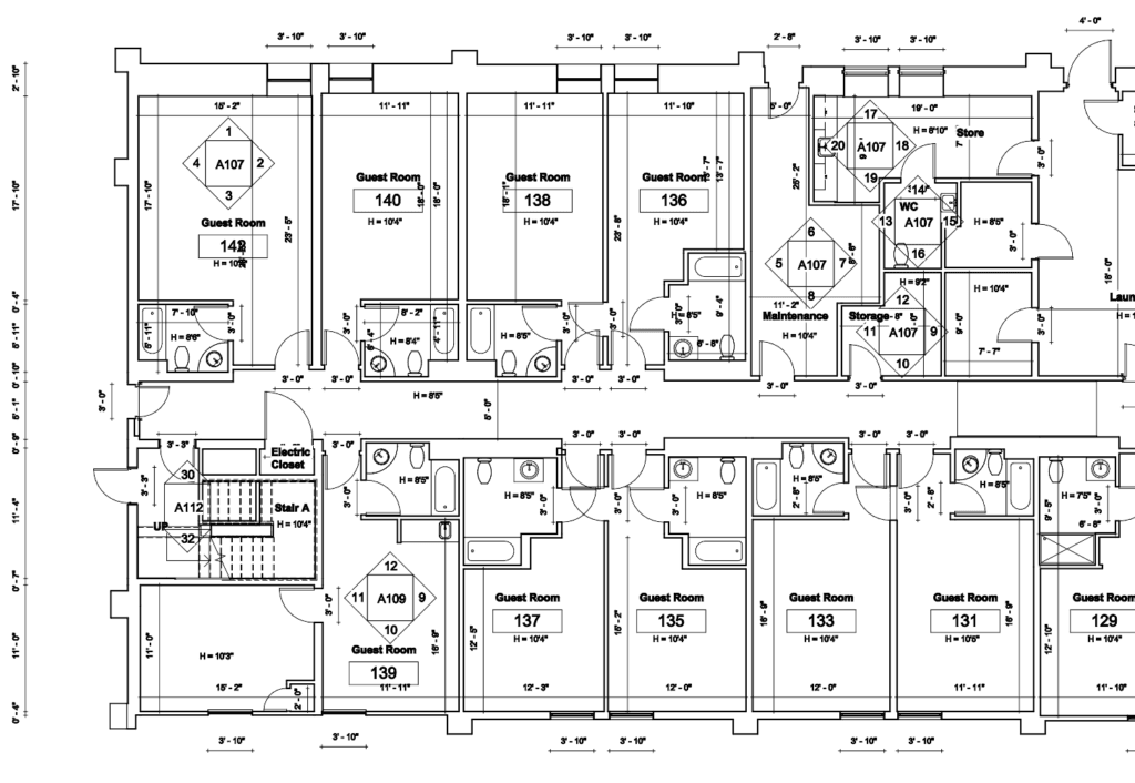 The Hampton Inn Middletown - CAD drawing - Coordinated CAD Plans - Guest Rooms Measured Survey