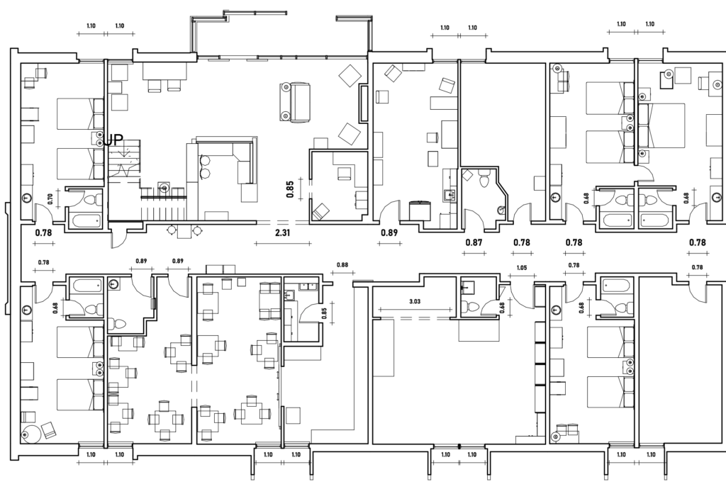 Bangor ME Hotel Floor plans - Room measurements, sections and external elevaions, CAD Drawings